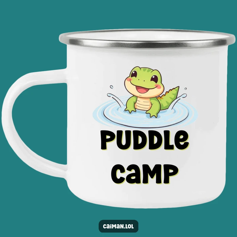 Funny Happy Reptile Camping Mug: Grinning Lizard's Splash, Outdoor Funny Gift
