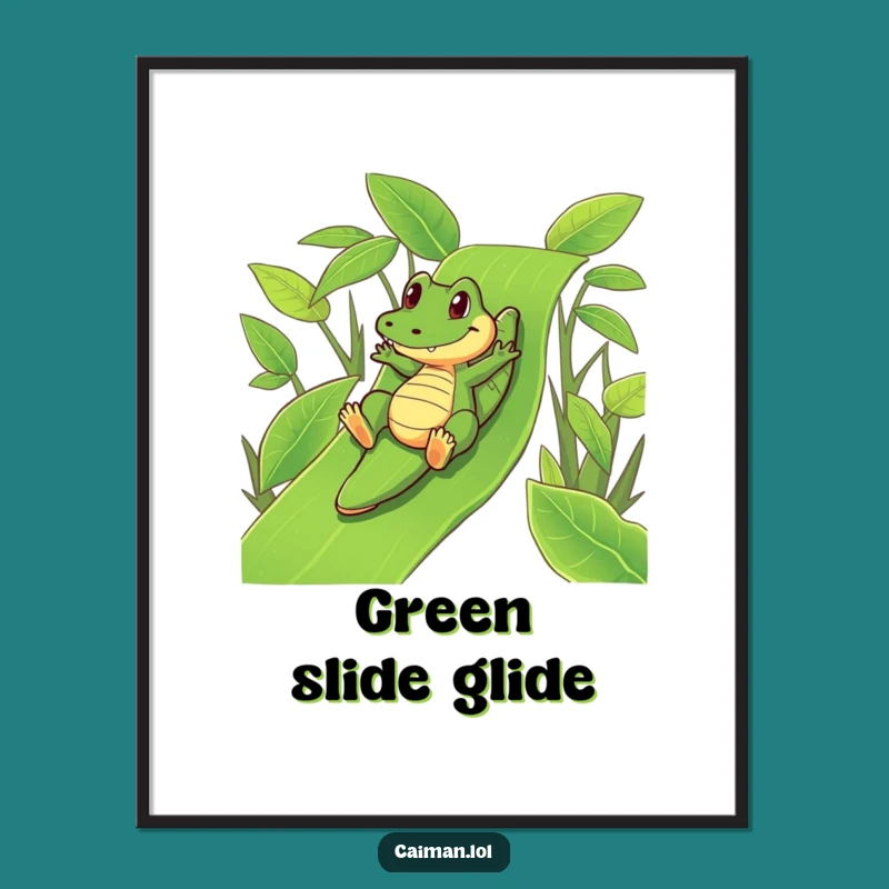 Funny Caiman Leafy Slide Digital Print: Instant Playful Art