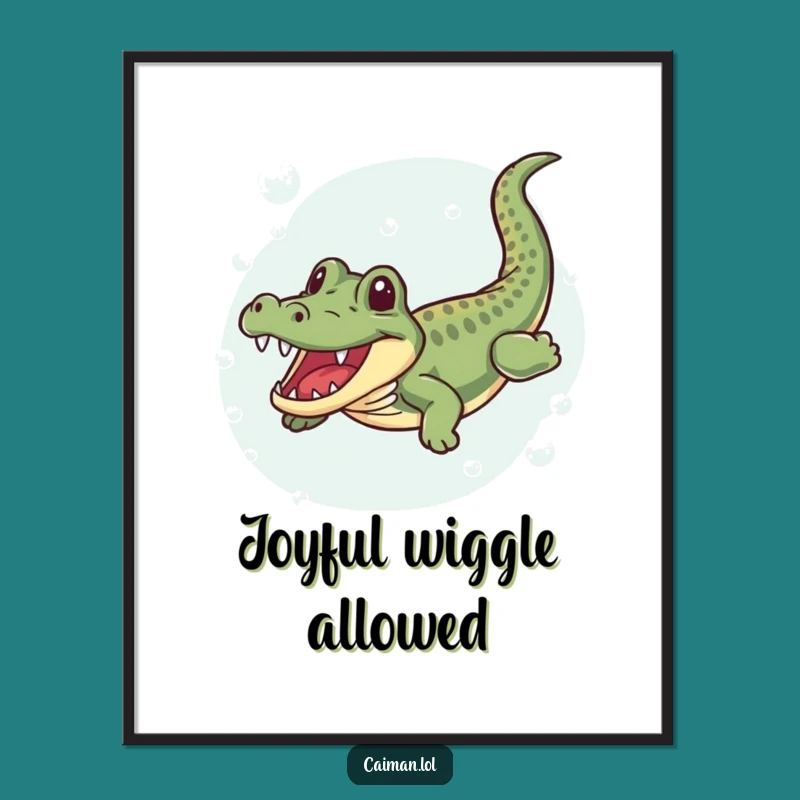 Funny Caiman Joyful Splash Digital Art: Humorous Reptile Wall Decor Download Gift
