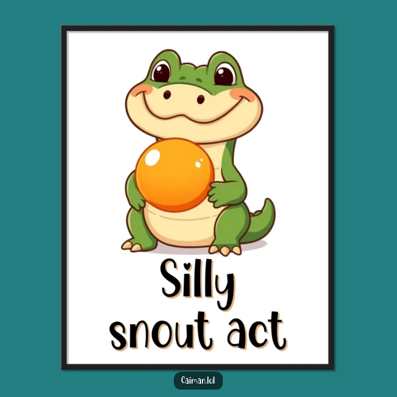 Funny Caiman Fruit Balance Digital Art: Humorous Reptile Wall Decor Download Gift