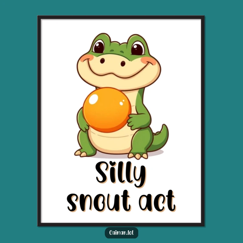 Funny Caiman Fruit Stand Poster: Quirky Reptile Art for Humorous Wall Decor Gift