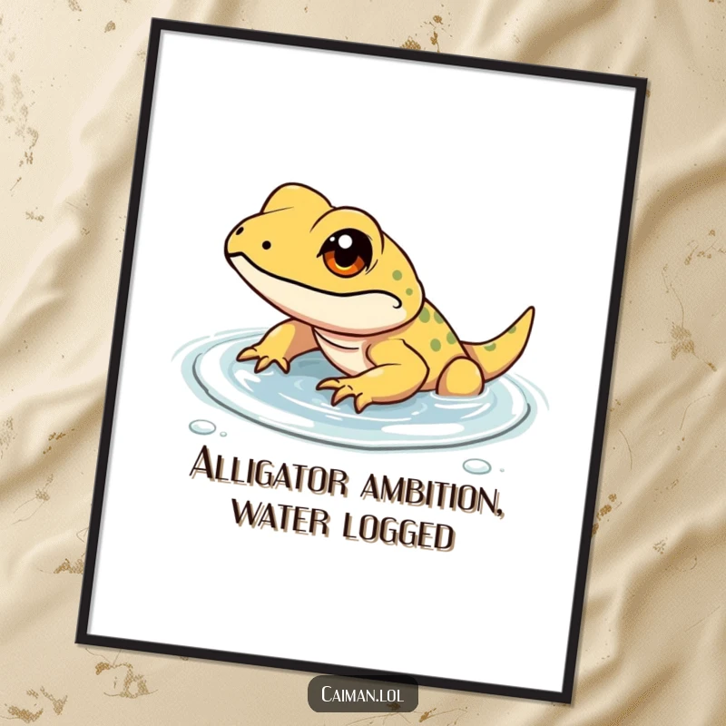 Funny Free Printable Wall Art: A determined small reptile with a focused gleam in its eye wades through shallow, clear water.