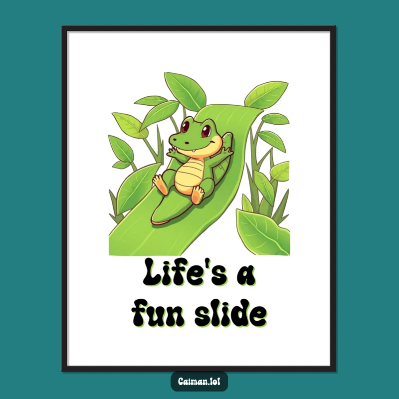 Funny Free Printable Caiman Slide Wall Art - Playful Green Decor Downloadable Gift