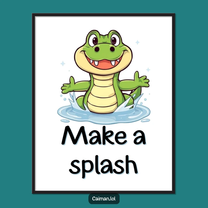Funny Free Printable Caiman Splash Wall Art - Cheerful Grinning Downloadable Decor Gift