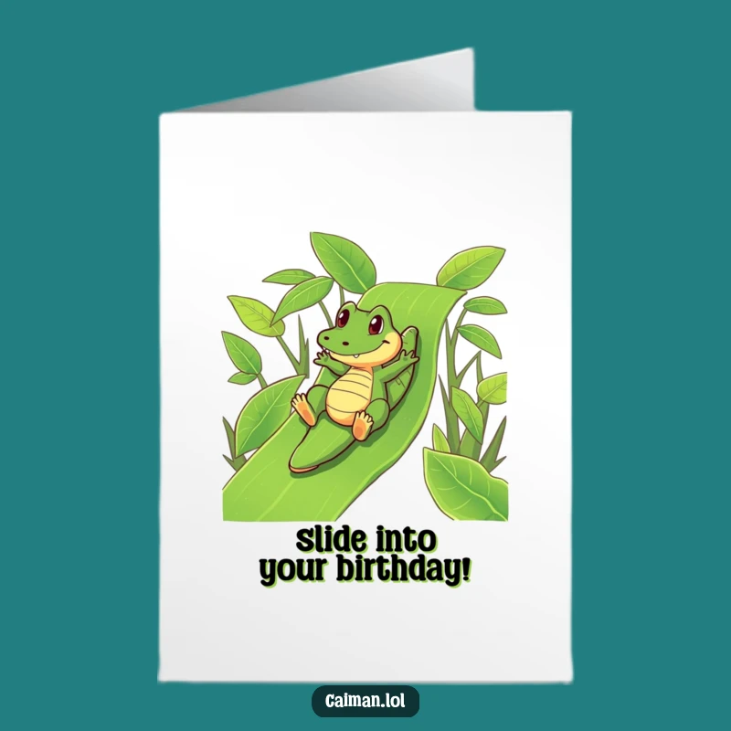 Free Printable Caiman Slide Birthday Card - Playful Joy Downloadable Gift