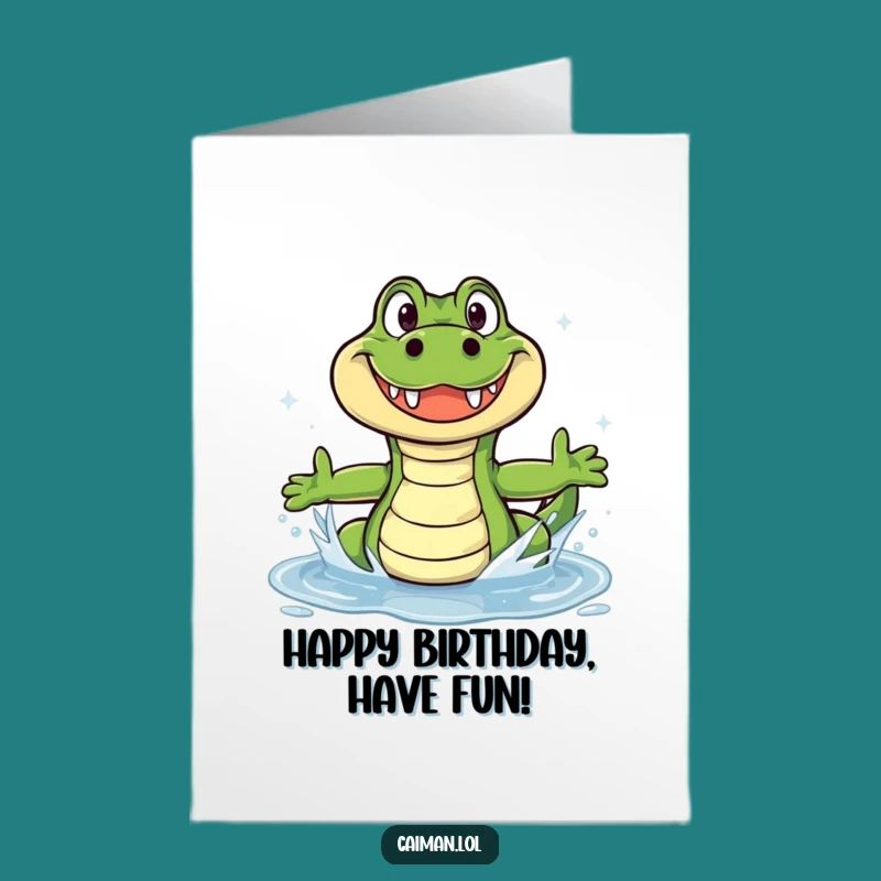 Free Printable Caiman Splash Birthday Card - Fun Grinning Downloadable Gift