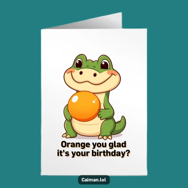 Funny Free Printable Bday Card: Silly Caiman Fruit Balance, Downloadable Gift