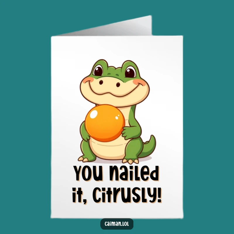 Free Printable Congrats Card: Caiman Fruit Balance, Downloadable Humor Gift