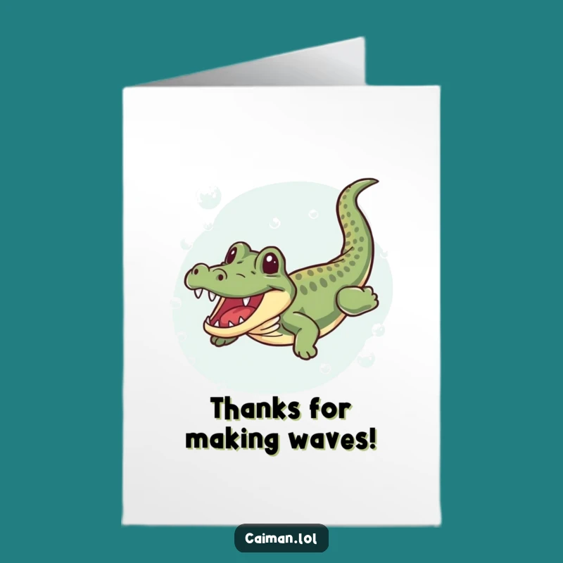 Free Printable Thank You Card: Caiman's Joyful Swim, Downloadable Humorous Gift