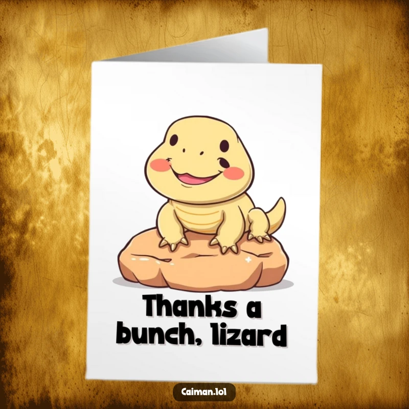 Funny Free Printable Thank You Card: A round, smiling reptile soaks up the sun, sending warm thanks with a big grin.