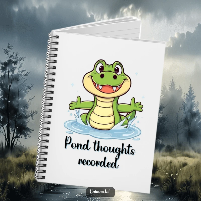 Funny Caiman Notebook: A lined journal featuring a funny caiman with a wide grin splashing in a sparkling puddle.