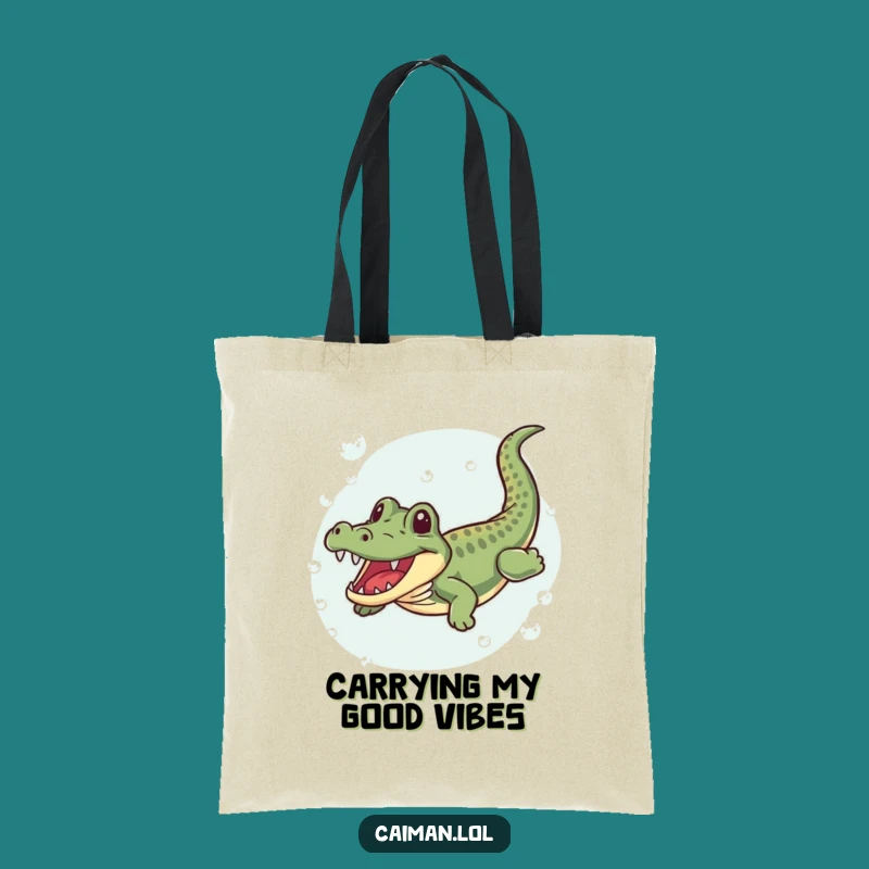 Funny Caiman Swim Day Tote Bag: Humorous Reptile Carry-All Gift